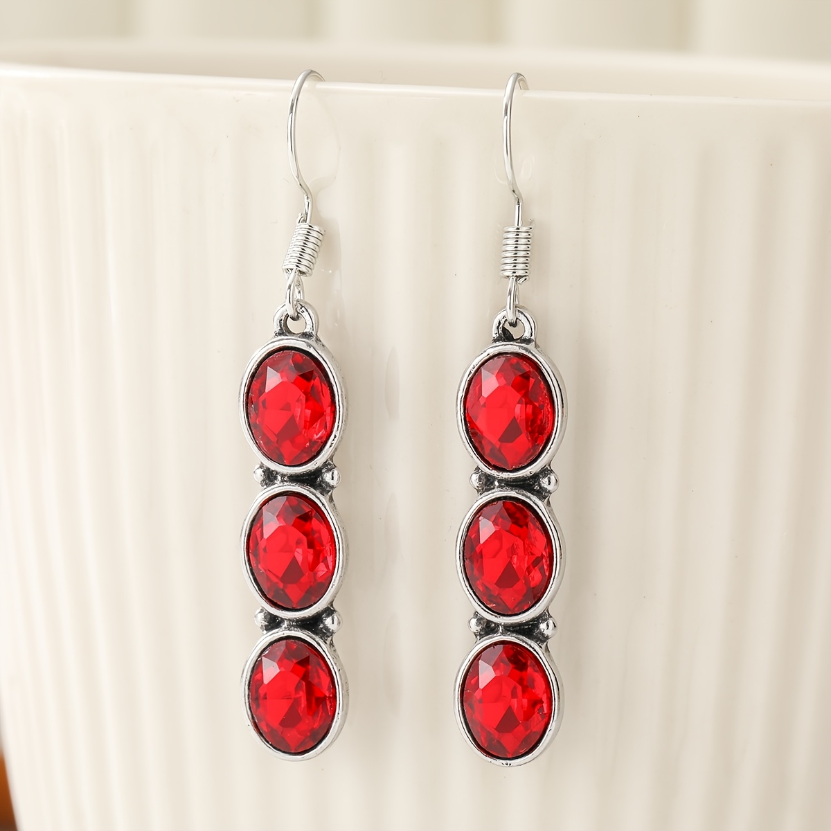 Women's Elegant Round Tassel Pendant Earrings with Red Synthetic Zirconia